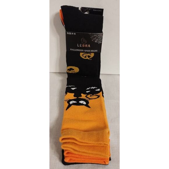 Lebra Accessories - New Lebra Halloween Knee High Socks Orange, White, Black Size 9-11 3 Pair